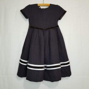 Vintage Joan Calabrese girls occasion holiday knit dress brown sz 5 velvet trim